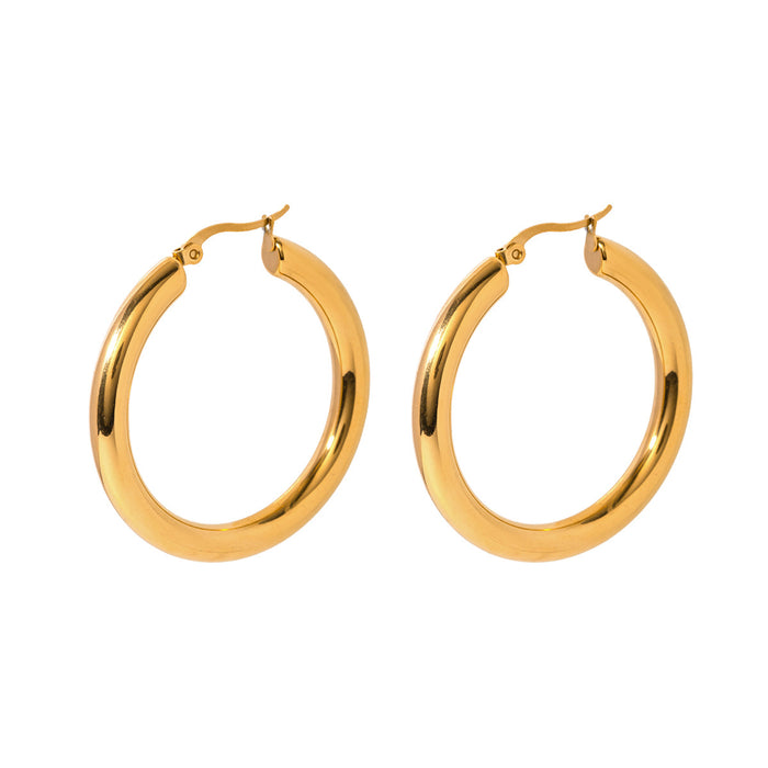 18K Gold Plated Stainless Steel Plain Hoop Earrings - 40mm Diameter Cross-Border Jewelry