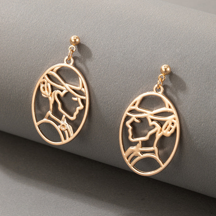 Hollow human face interesting three-dimensional outline earrings