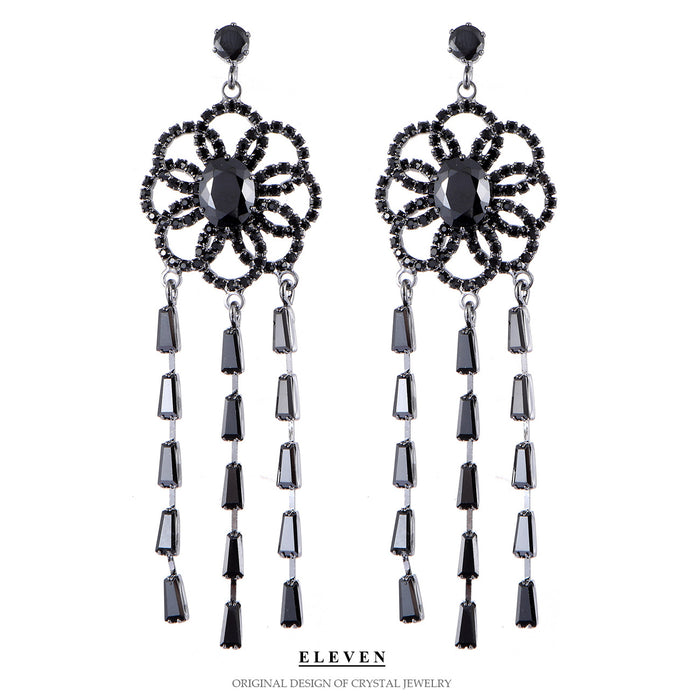 S925 Silver Needle Dreamcatcher Earrings - Long Tassel Rhinestone Jewelry for Women