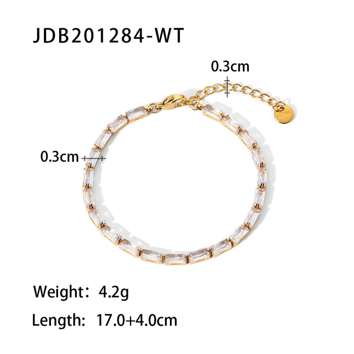 18K Gold Plated Stainless Steel Zircon Inlaid Bracelet - Stylish Fashion Jewelry for Women