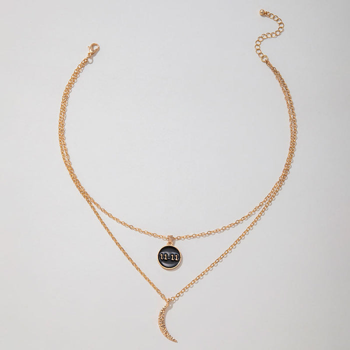 Collar con colgante de luna y disco de doble capa: accesorio minimalista para uso diario