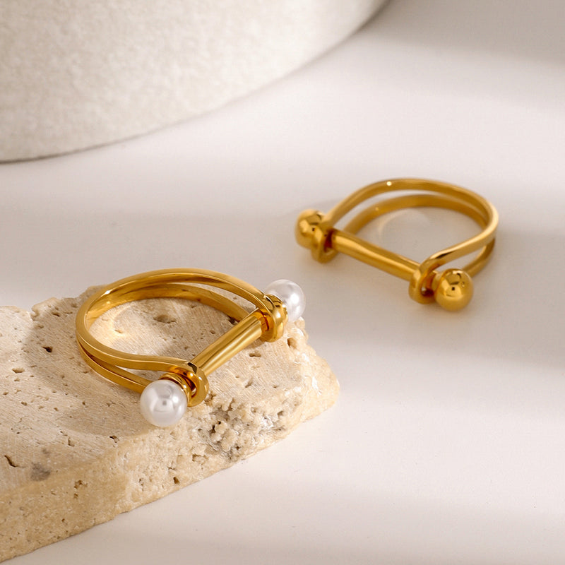 18k gold stainless steel pearl ring