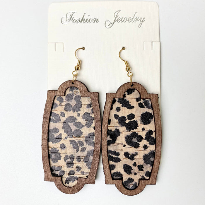 Wooden Leopard Print Earrings - Geometric Colorful Leather