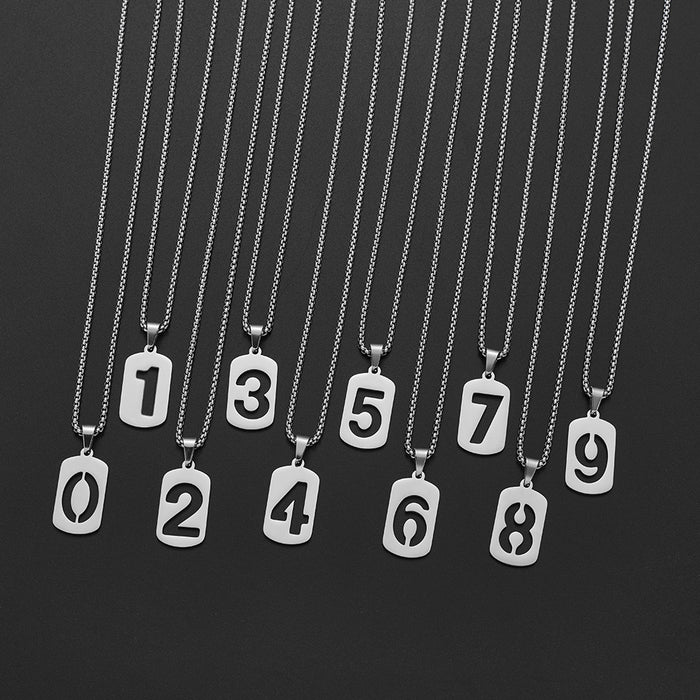 Lucky number necklace, punk style square pendant stainless steel accessories cross-border wholesale