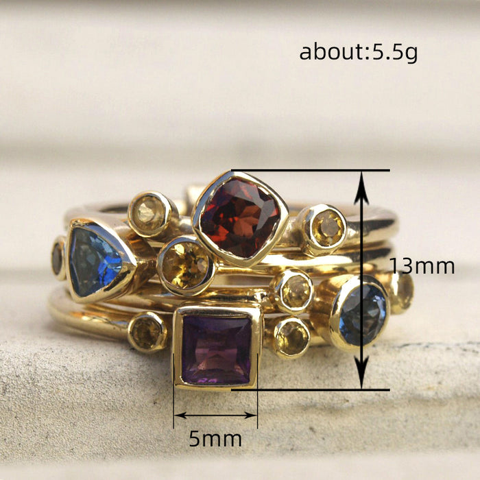 Geometric ring European and American multi-color ring   personalized female ring