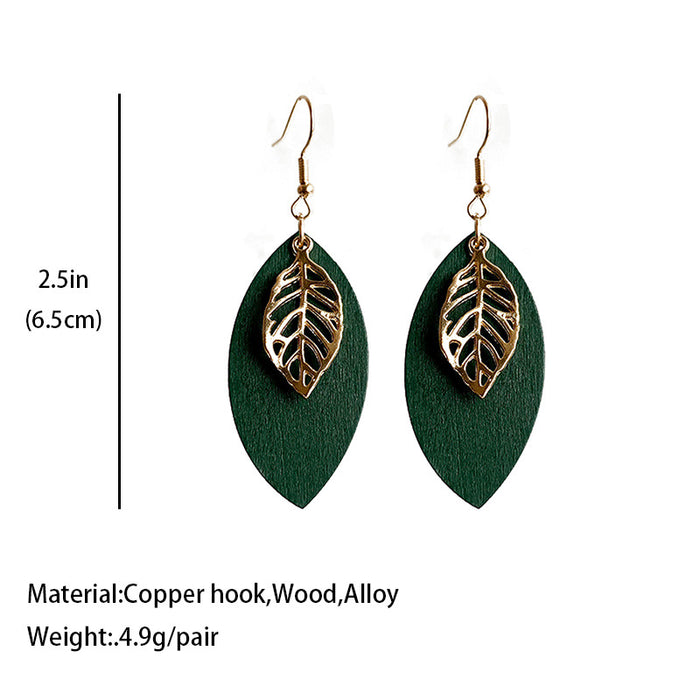 Wooden hollow leaf earrings