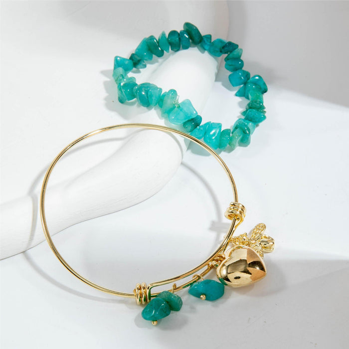 Blue Shell String Bracelet Set with Beach Ocean Charm - Four Pieces