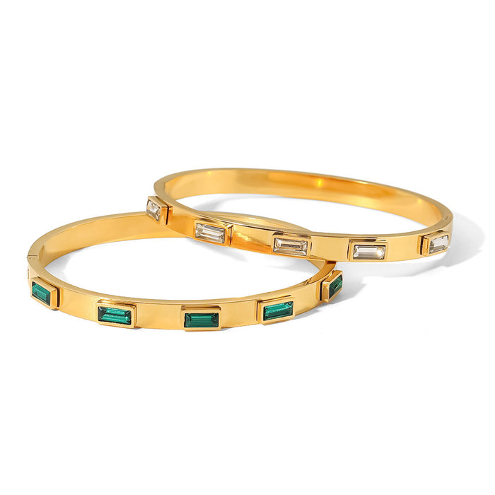 Summer Titanium Steel Bracelet - Green/White Zircon Inlaid Stainless Steel Jewelry for Women