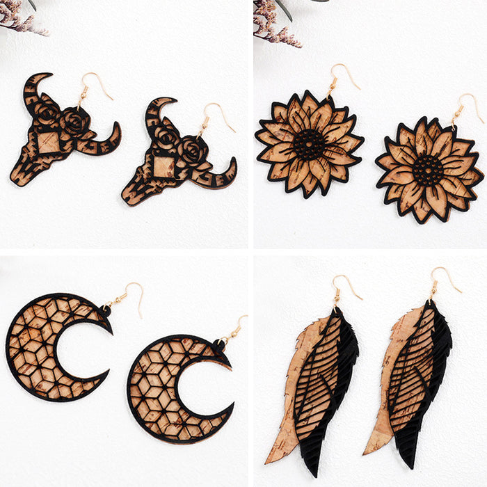 Wooden sunflower earrings