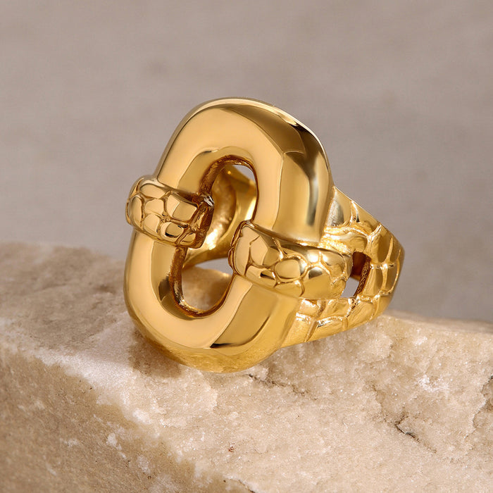 Modern 18K Gold Plated Stainless Steel Ring with Wavy Pattern