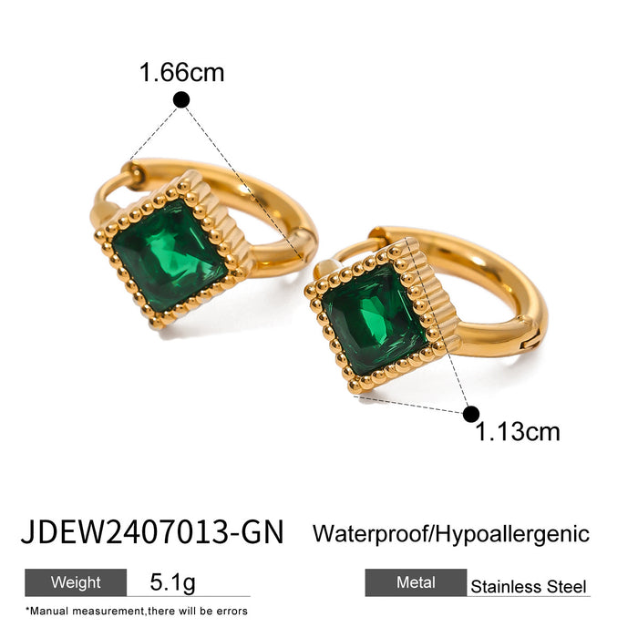 Stainless steel emerald square earrings retro light luxury earrings