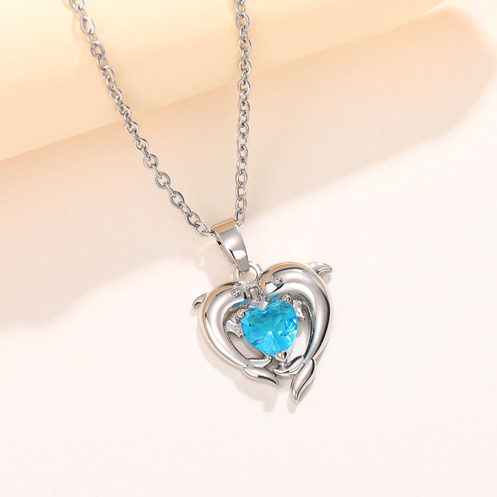 Dolphin Heart Pendant Necklace Luxury Sweater Chain