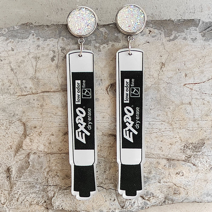 Color whiteboard pen acrylic earrings - wallojewerly 