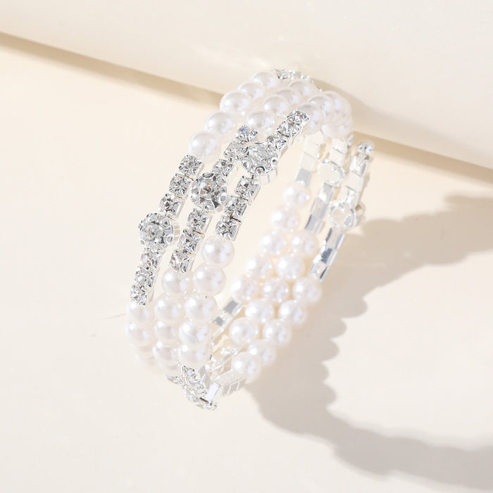 Elegant Rhinestone Pearl Bracelet - Single Row Cuff for Brides and Special Occasions