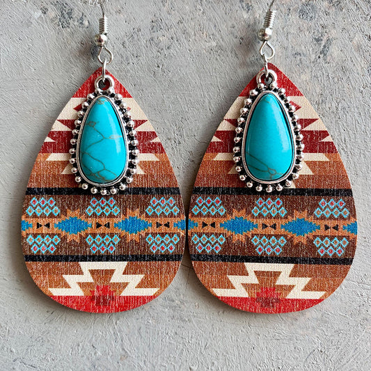 Turquoise Pendant Earrings with Vintage Western Bohemian Style