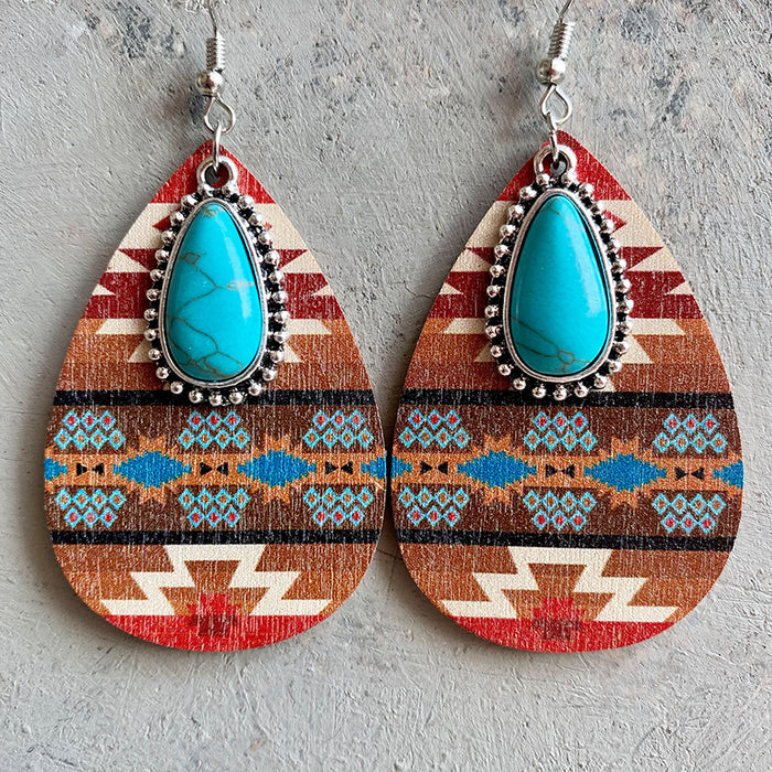 Turquoise Pendant Earrings with Vintage Western Bohemian Style