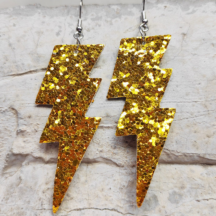 Carnival Style Glitter Lightning Leather Earrings with Bold Design