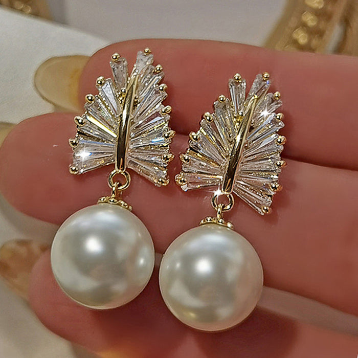 Baroque style imitation pearl earrings exquisite zircon earrings