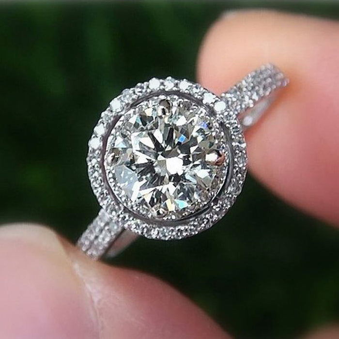 Micro-paved round zircon ring, elegant ring