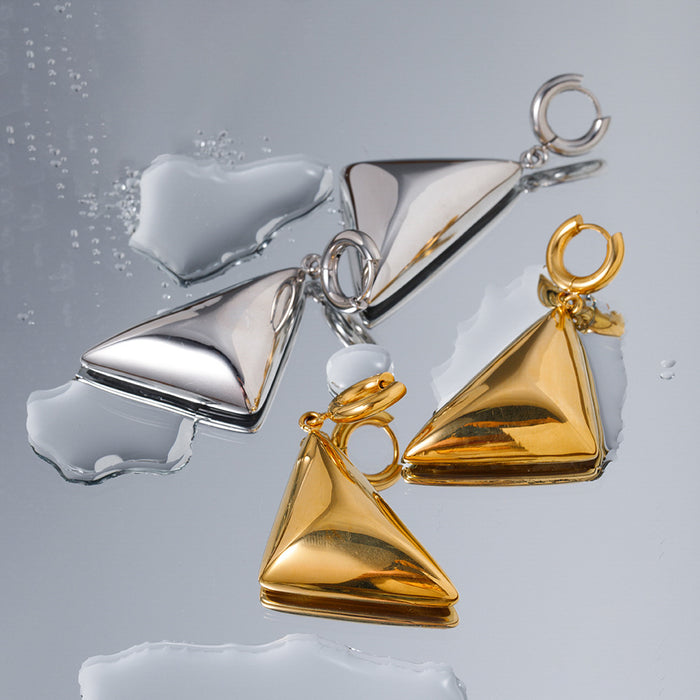 18K Gold Plated Stainless Steel Triangle Pendant Earrings - Trendy Design for 2023