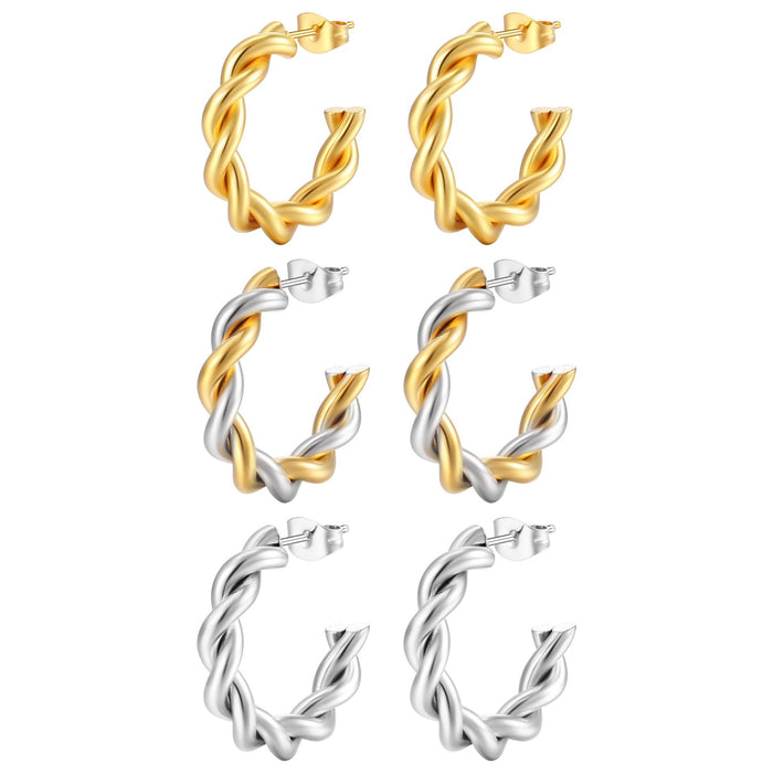 Twisted stainless steel earrings, gold C-shaped titanium steel earrings, light luxury earrings