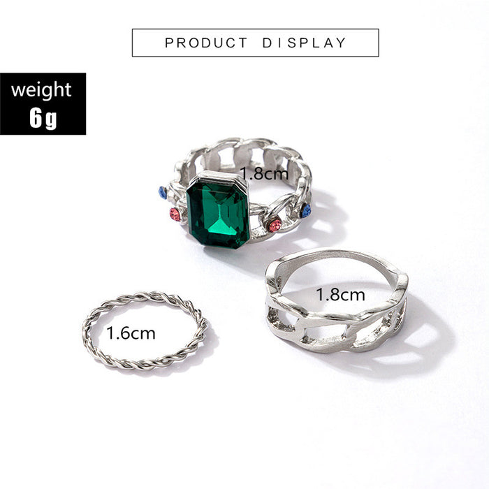 Green zircon vintage fashion ring 3-piece set