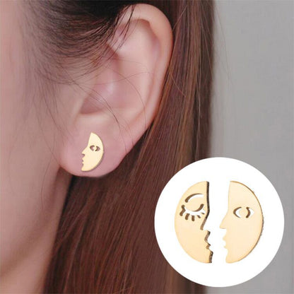 Abstract Face Stainless Steel Stud Earrings - Bold and Artistic Jewelry with Asymmetric Design