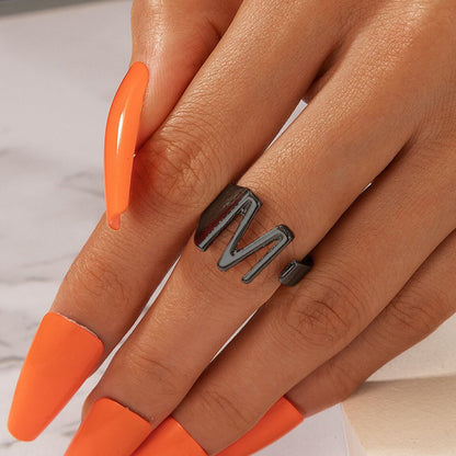 M letter creative open adjustable ring