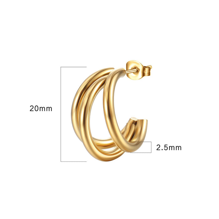 Women's Titanium Steel Multilayer C-Shaped Earrings 304 Hypoallergenic Gold Stainless Steel Earrings