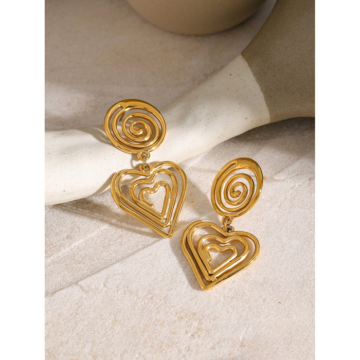 18K Gold Stainless Steel Heart Stud Earrings - High-End Design Jewelry