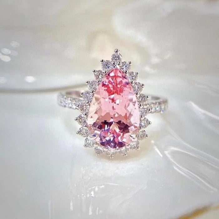 Pink teardrop zircon ring Little Red Book ice flower pear-shaped ring jewelry