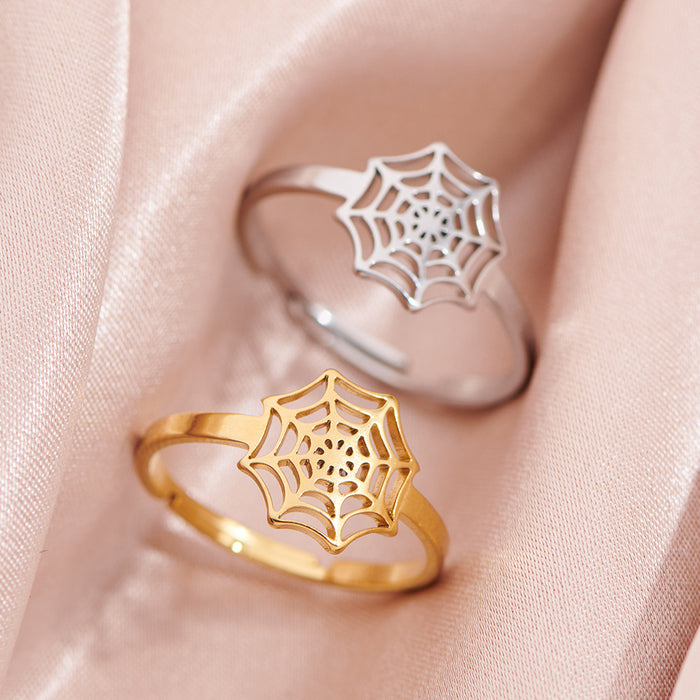 Stainless steel Halloween spider web ring, funny open ring wholesale