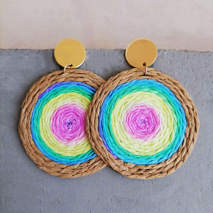 Handwoven Raffia Tassel Earrings in a Waterdrop Shape, Perfect for Colorful Summer Vacations