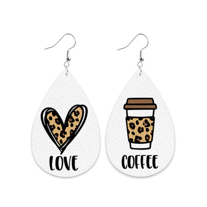 Valentine's Day Earrings - Coffee Cup Leopard Heart Tie-Dye Rainbow Design