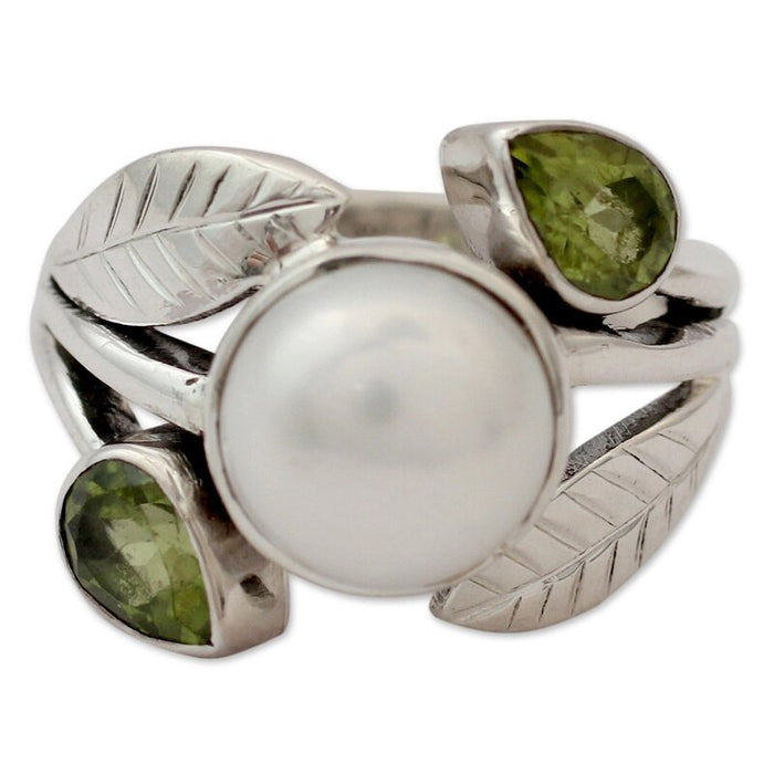 Women's leaf imitation pearl forest ring