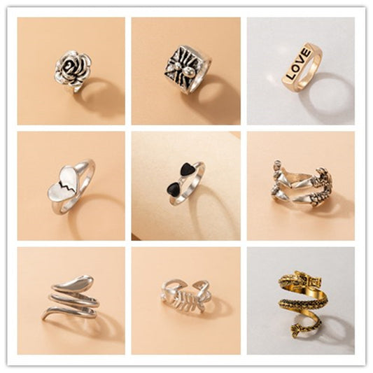 Love letter LOVE fishbone animal geometric ring