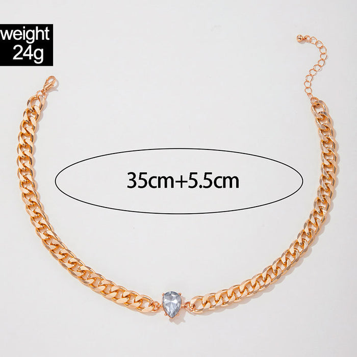 Water Drop Rhinestone Cuban Chain Necklace - Edgy and Fashionable Design