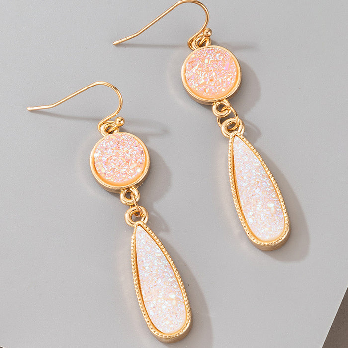 Pink sequin ear hook geometric alloy water drop earrings