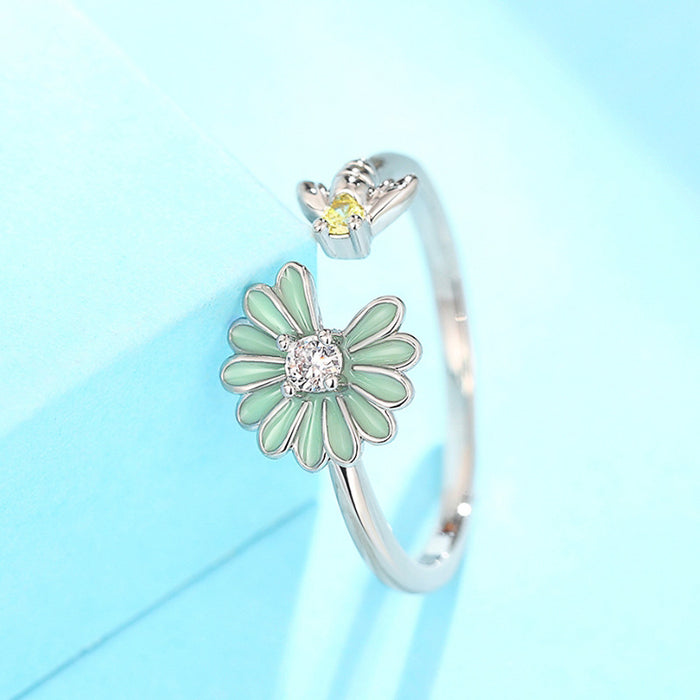 Women's pastoral style bee flower oil drop ring