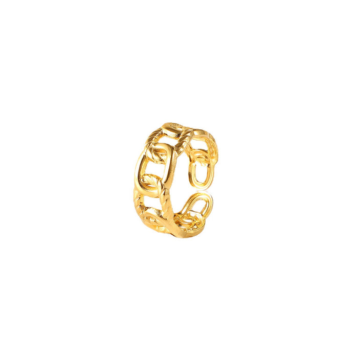 Elegant 18K Gold Plated Stainless Steel Ring with Geometric Patterns