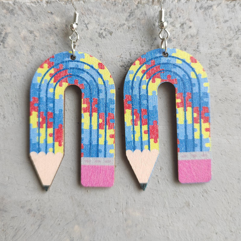 Wooden u pencil earrings