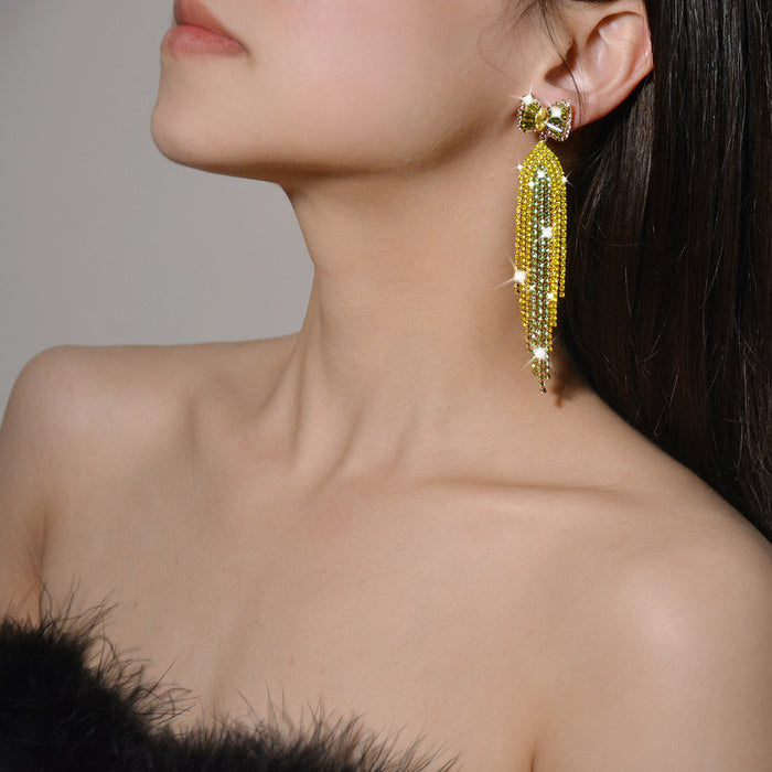 Runway-Style Rhinestone Earrings - Colorful Long Tassel Jewelry for Women