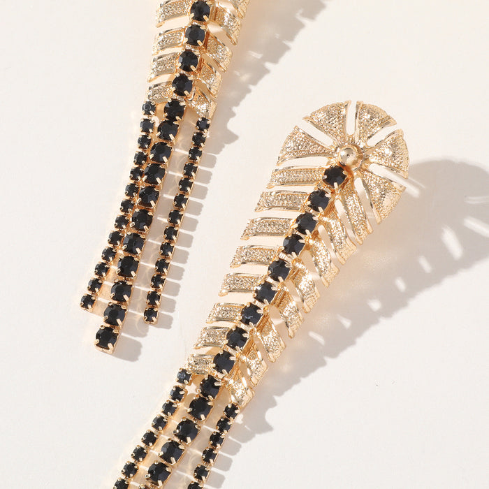 ZA Leaf Tassel Earrings - Vintage Rhinestone Jewelry for a Bohemian Look