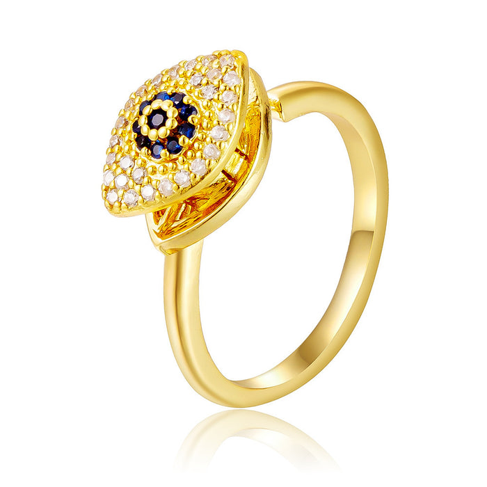 Wholesale diamond-encrusted blue-eyed evil eye rotating ring