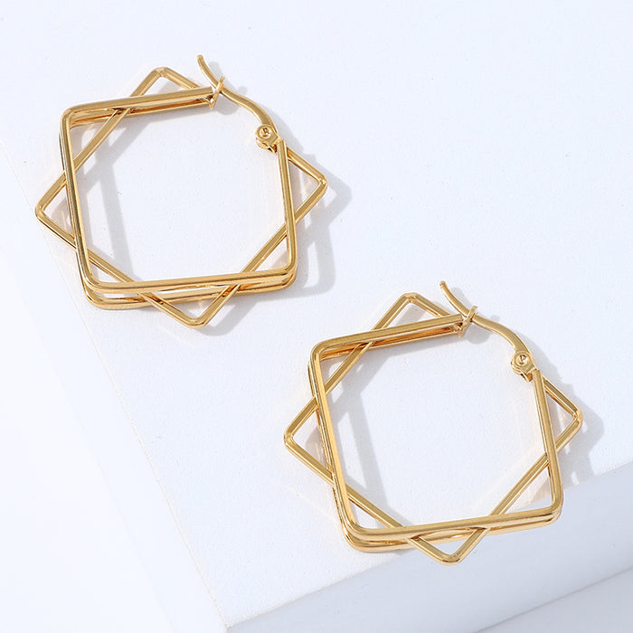 Geometric square gold 18K titanium steel earrings stainless steel simple ear buckle