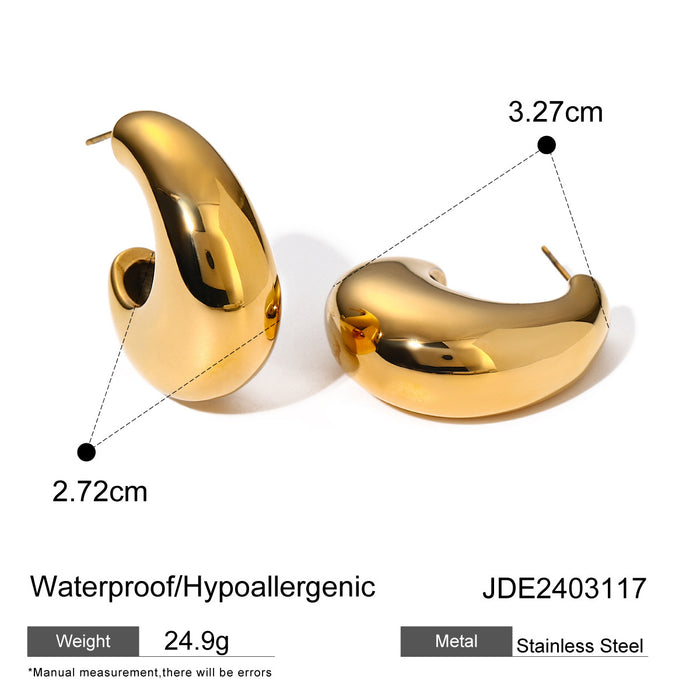 18K Gold Plated Stainless Steel C-Shape Earrings - Unique Irregular Design Titanium Steel Jewelry