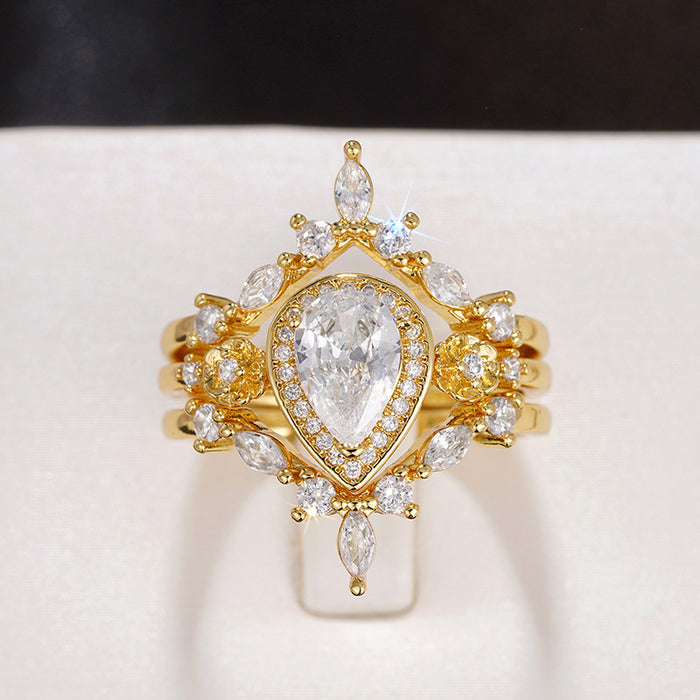 Women's teardrop palace three-piece ring set