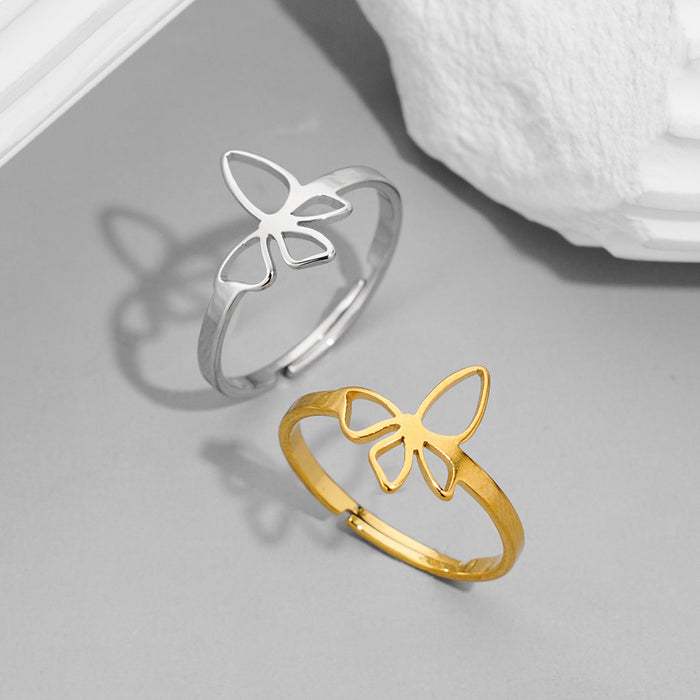 INS style butterfly ring, small fresh stainless steel open hollow ring wholesale