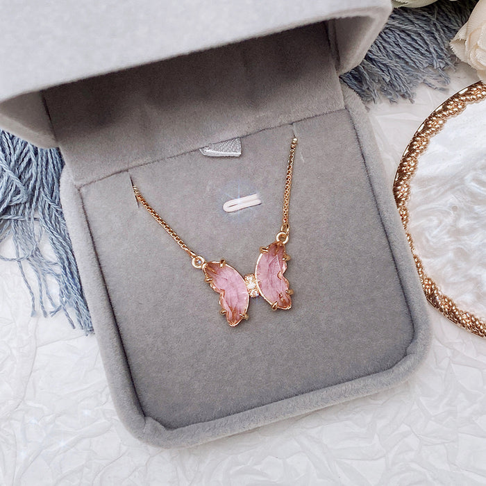 Crystal butterfly necklace glass pendant clavicle necklace for women