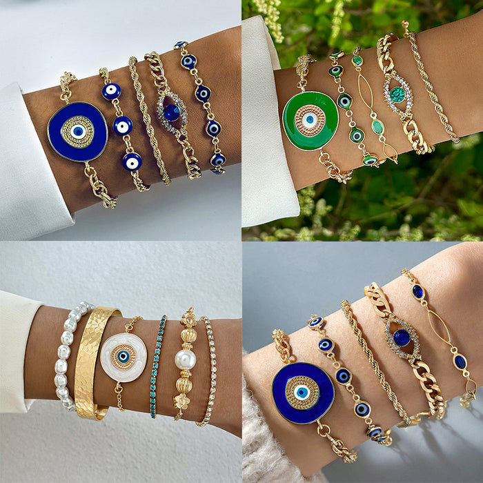 Bohemian Evil Eye Bracelet Set - Unique Diamond-Inlaid Jewelry